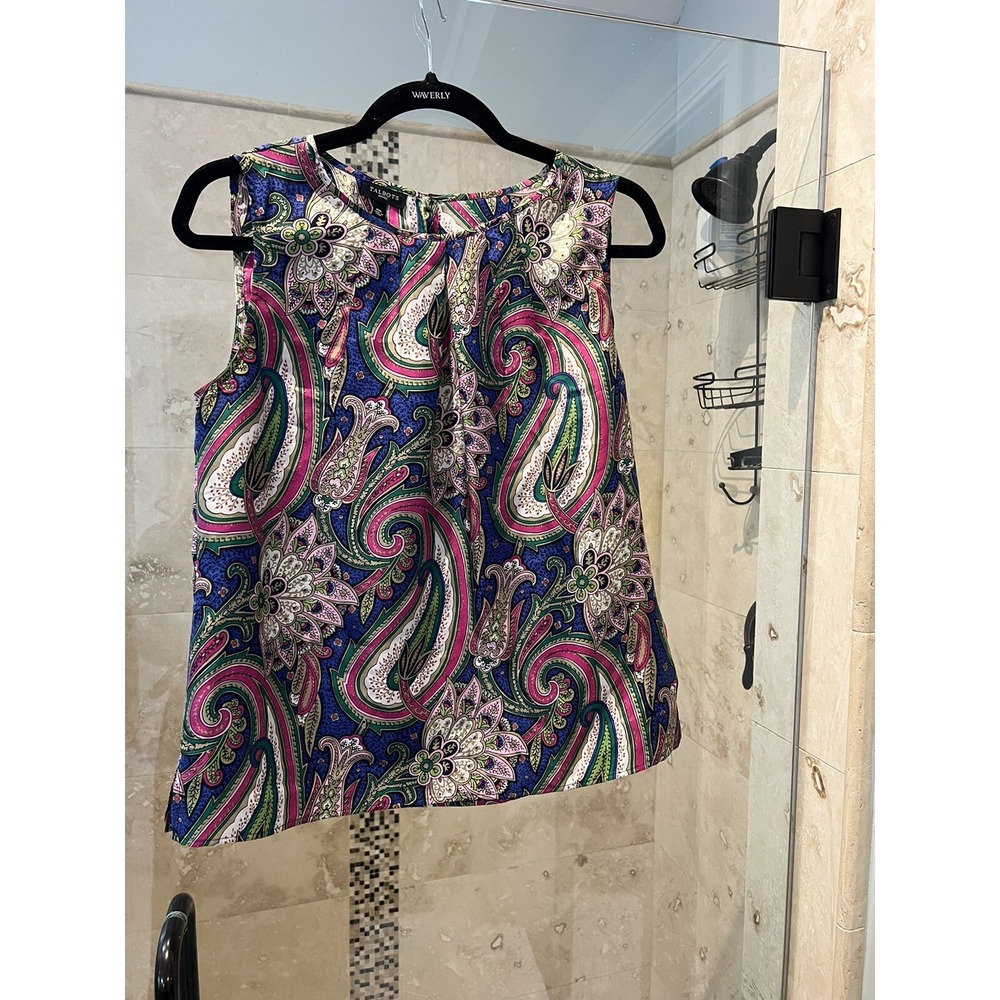 Talbots Pink Blue Paisley 100% Silk Sleeveless Blouse Tank Top Womens Size 10
